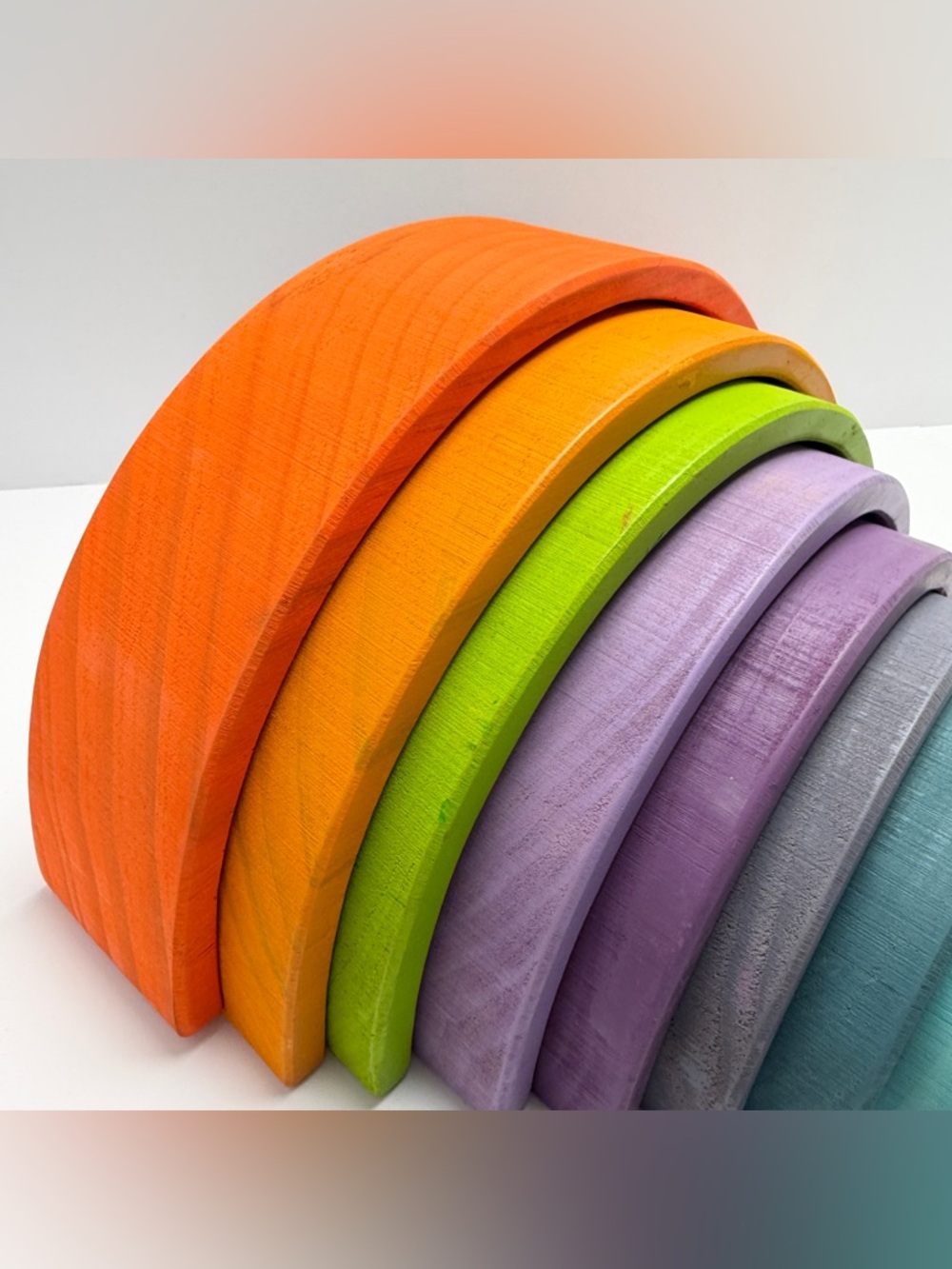 Wooden Rainbow Stacking Toy in Bright Multicolor(Sample—defective.⚠️） - Picture 11 of 11